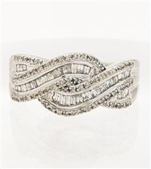 10K White Gold Lady's Engagement Ring Diamond Round Brilliant Baguette Sz8